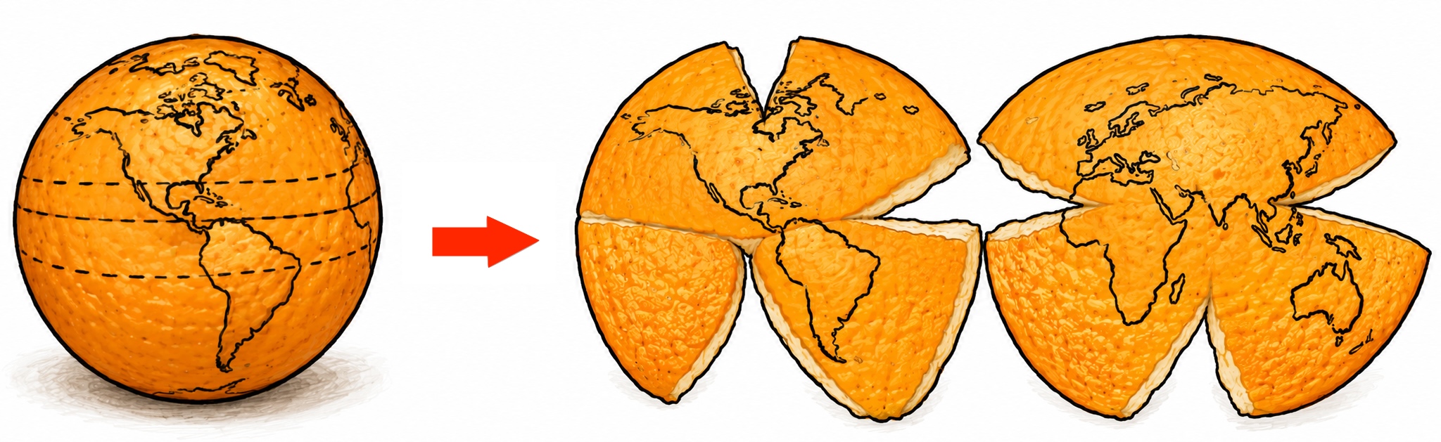 Figure 5.10. Representing the process of map projection with an orange.