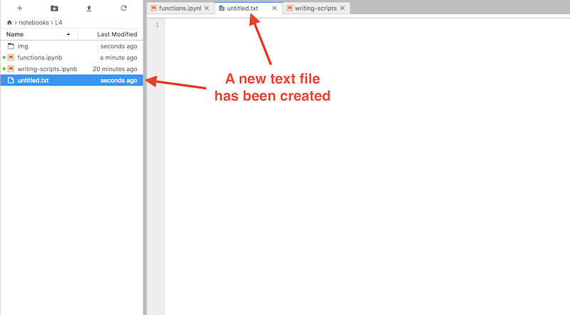 Figure 2.6. The new, empty text file in JupyterLab.
