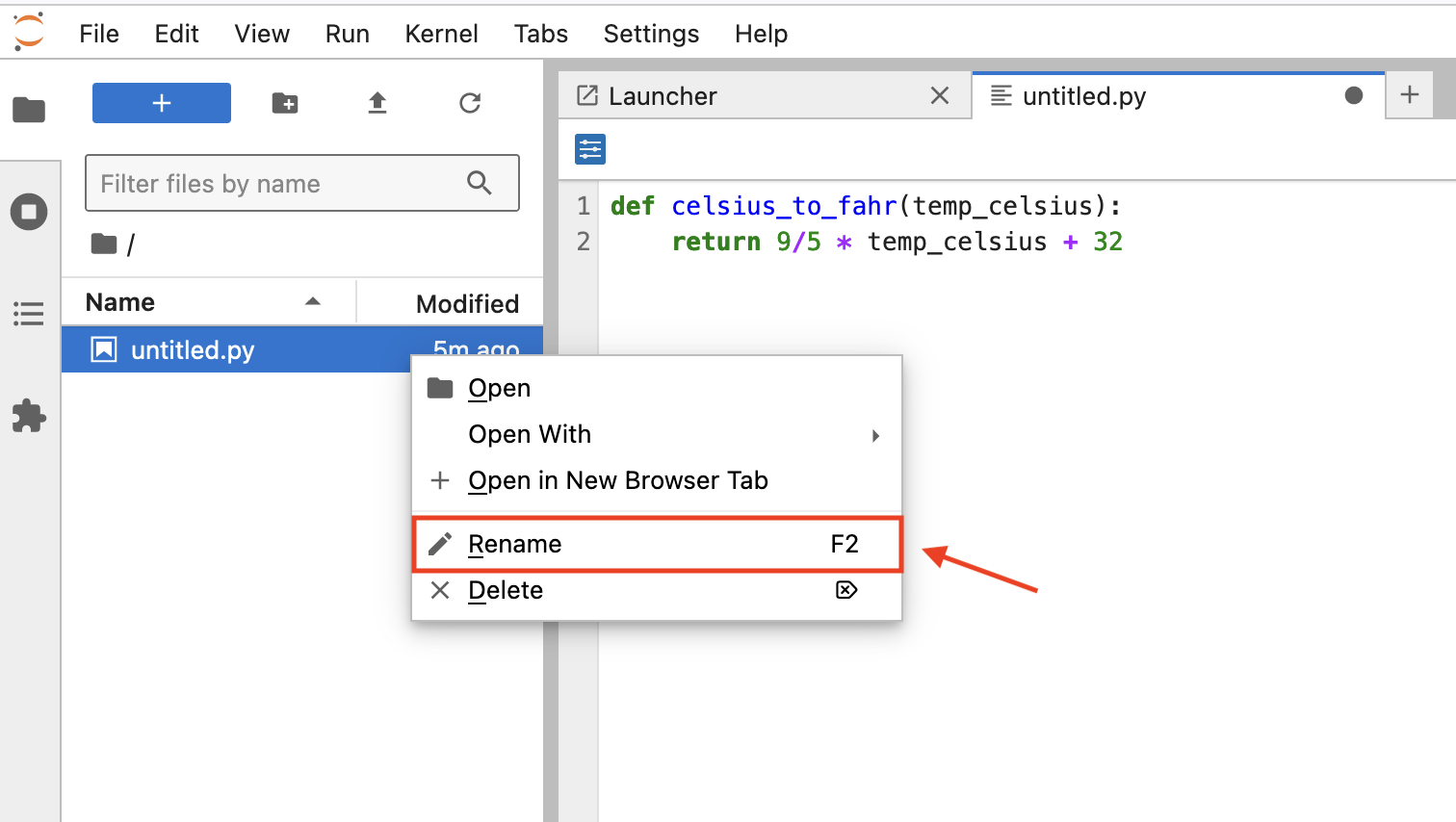 Figure 2.7. Renaming a file in JupyterLab.